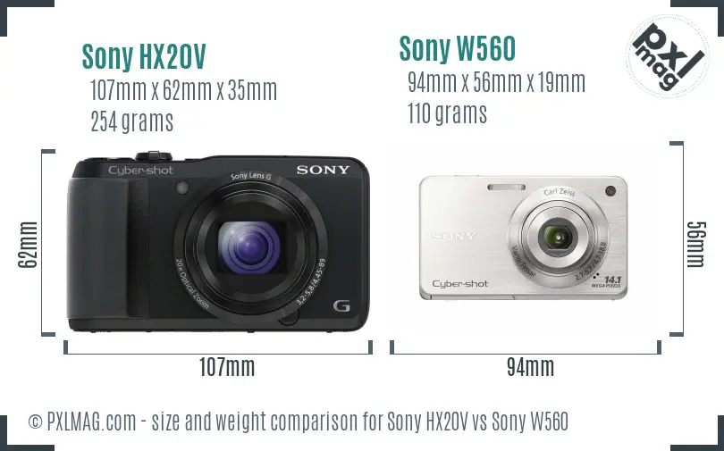 Sony HX20V vs Sony W560 size comparison