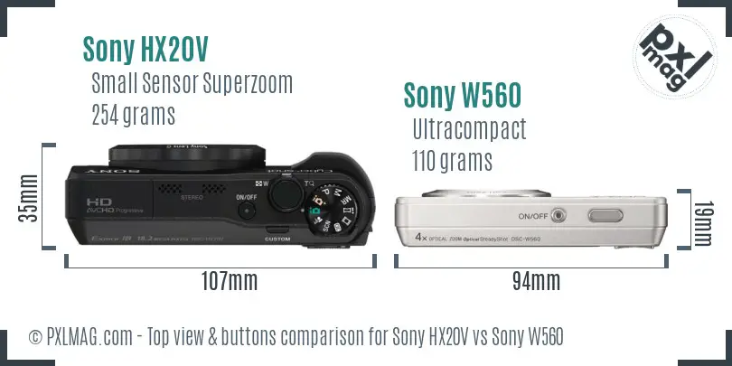 Sony HX20V vs Sony W560 top view buttons comparison