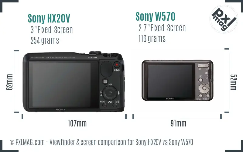 Sony HX20V vs Sony W570 Screen and Viewfinder comparison