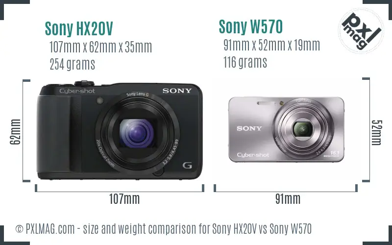 Sony HX20V vs Sony W570 size comparison