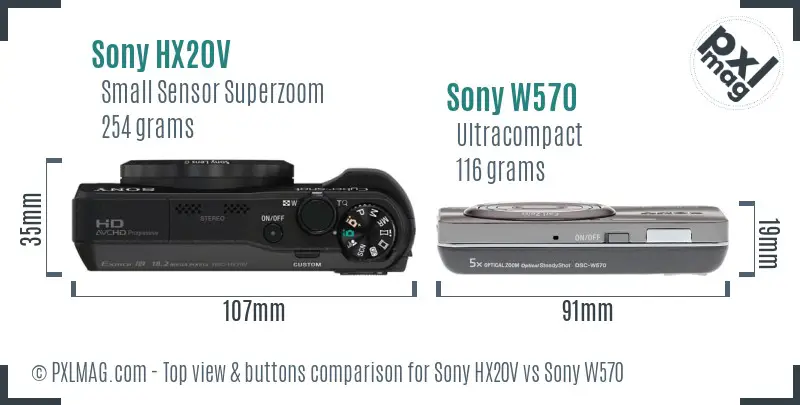 Sony HX20V vs Sony W570 top view buttons comparison