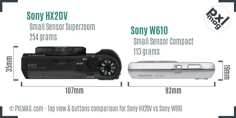 Sony HX20V vs Sony W610 top view buttons comparison