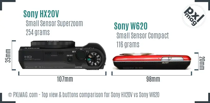 Sony HX20V vs Sony W620 top view buttons comparison