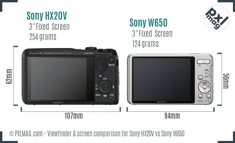 Sony HX20V vs Sony W650 Screen and Viewfinder comparison