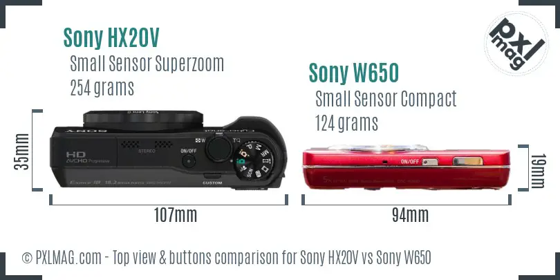 Sony HX20V vs Sony W650 top view buttons comparison