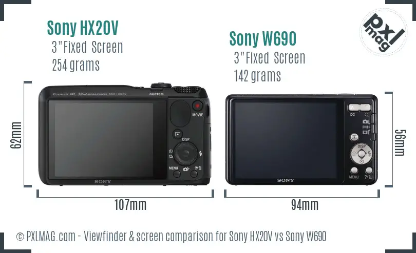 Sony HX20V vs Sony W690 Screen and Viewfinder comparison