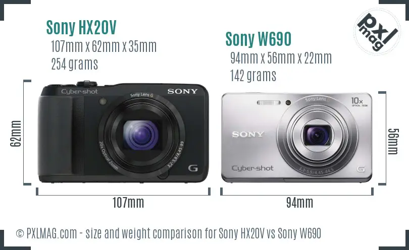 Sony HX20V vs Sony W690 size comparison