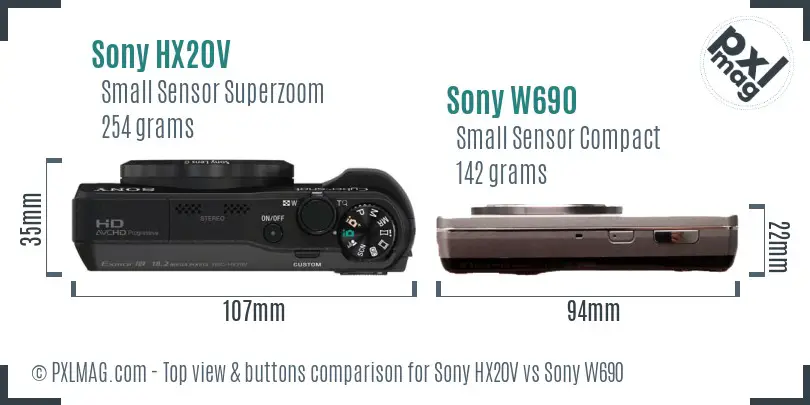 Sony HX20V vs Sony W690 top view buttons comparison