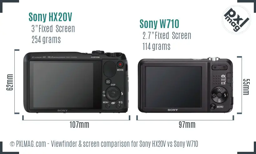 Sony HX20V vs Sony W710 Screen and Viewfinder comparison