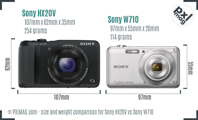 Sony HX20V vs Sony W710 size comparison