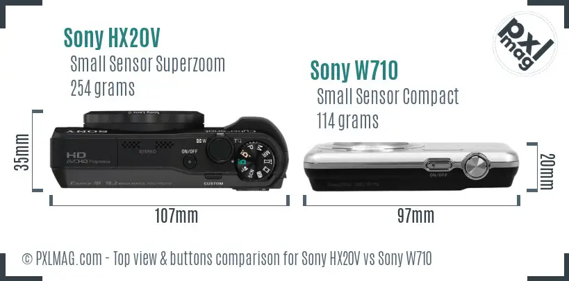 Sony HX20V vs Sony W710 top view buttons comparison
