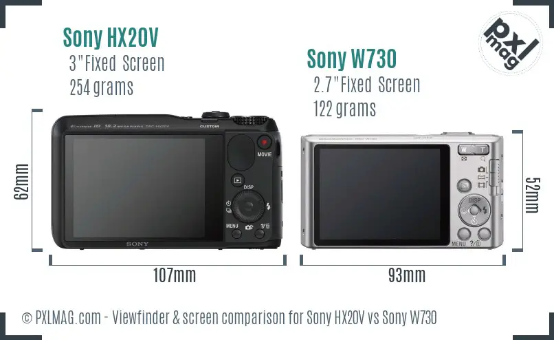 Sony HX20V vs Sony W730 Screen and Viewfinder comparison