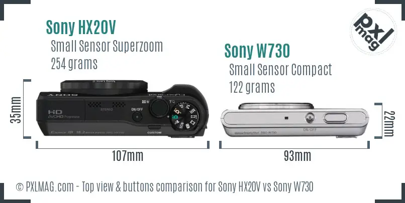Sony HX20V vs Sony W730 top view buttons comparison