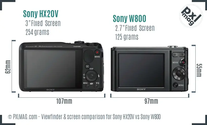 Sony HX20V vs Sony W800 Screen and Viewfinder comparison