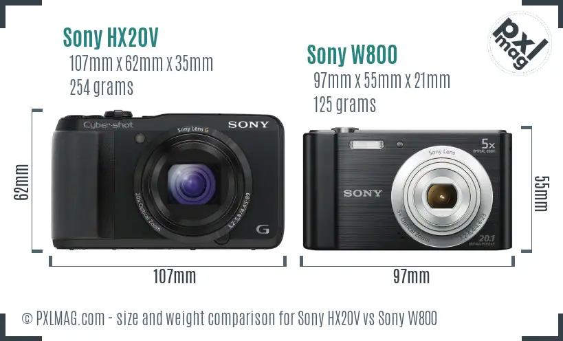 Sony HX20V vs Sony W800 size comparison