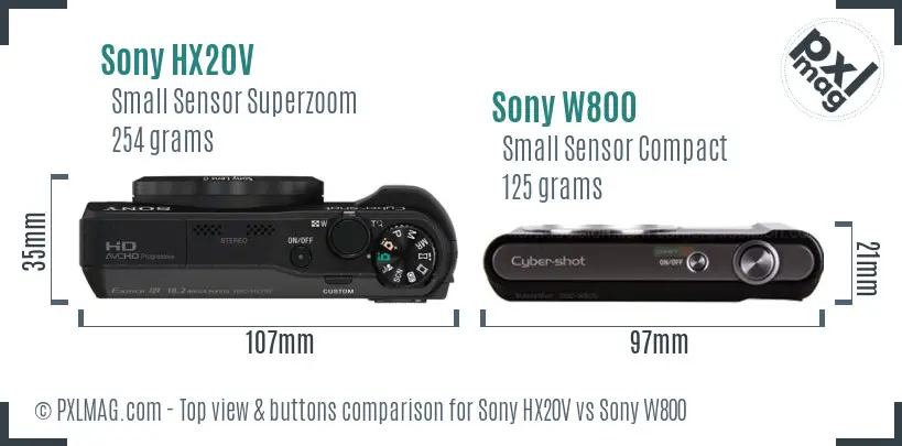 Sony HX20V vs Sony W800 top view buttons comparison