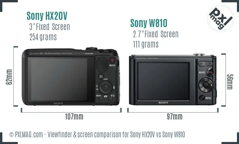 Sony HX20V vs Sony W810 Screen and Viewfinder comparison