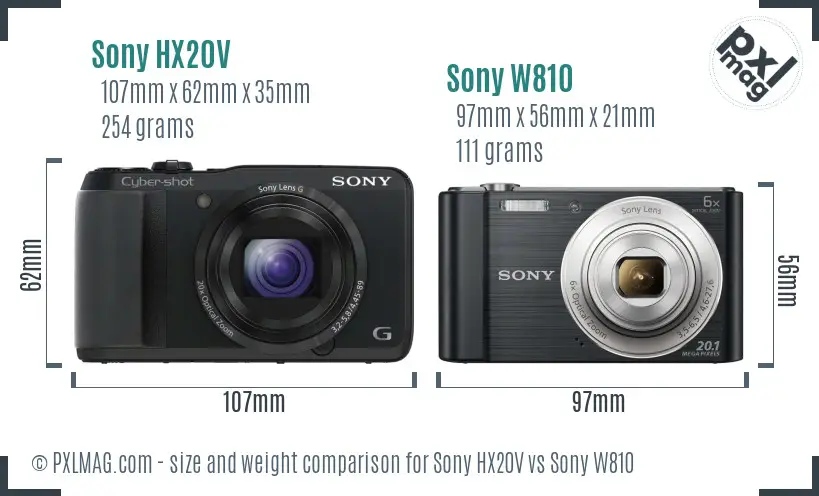 Sony HX20V vs Sony W810 size comparison
