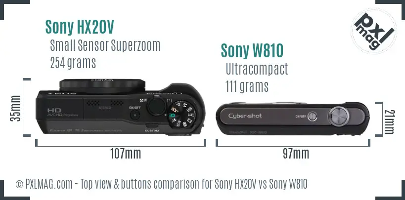 Sony HX20V vs Sony W810 top view buttons comparison