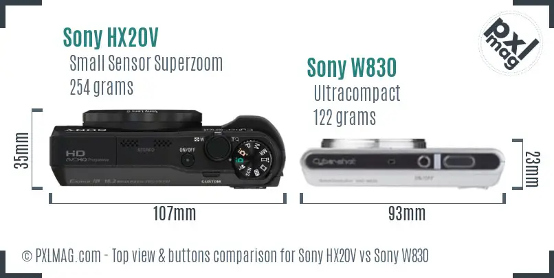 Sony HX20V vs Sony W830 top view buttons comparison