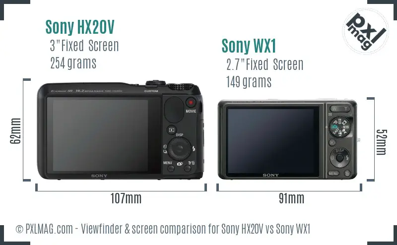 Sony HX20V vs Sony WX1 Screen and Viewfinder comparison