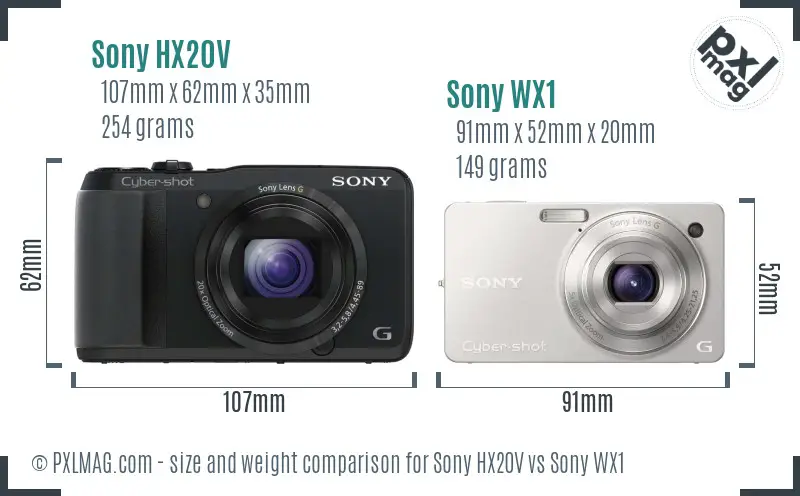 Sony HX20V vs Sony WX1 size comparison