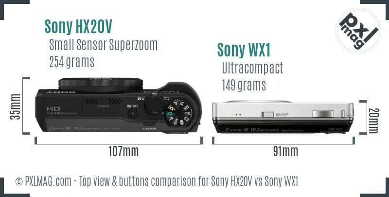 Sony HX20V vs Sony WX1 top view buttons comparison