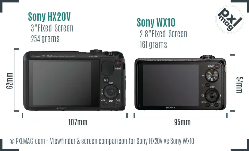 Sony HX20V vs Sony WX10 Screen and Viewfinder comparison