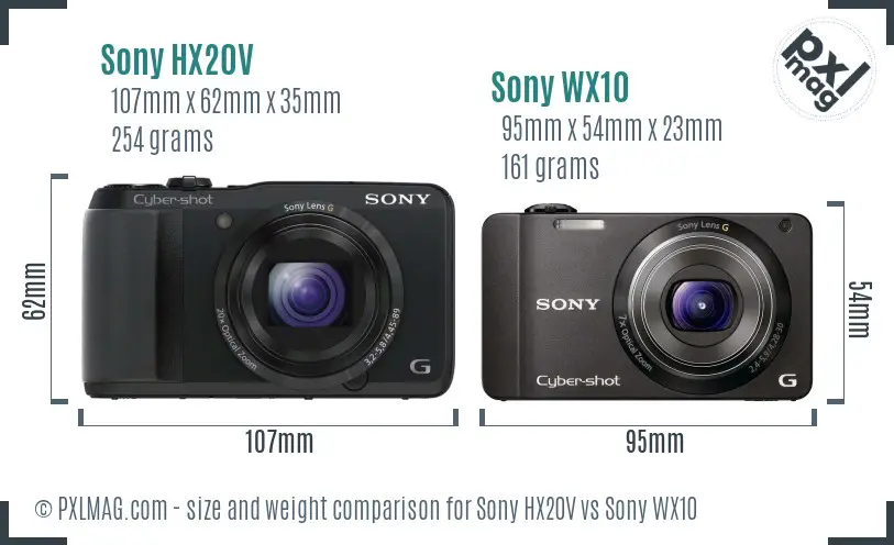 Sony HX20V vs Sony WX10 size comparison