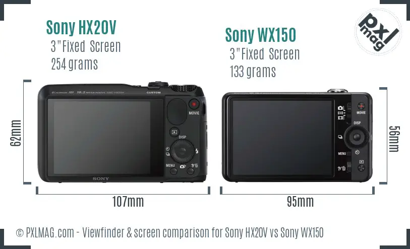 Sony HX20V vs Sony WX150 Screen and Viewfinder comparison