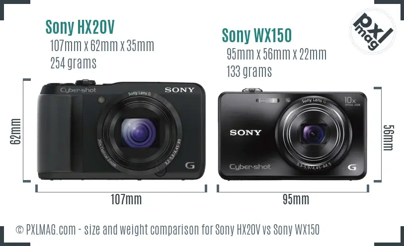 Sony HX20V vs Sony WX150 size comparison