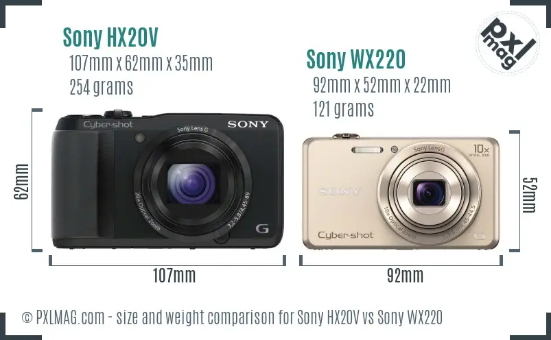 Sony HX20V vs Sony WX220 size comparison