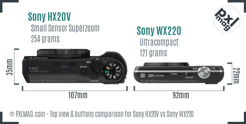 Sony HX20V vs Sony WX220 top view buttons comparison