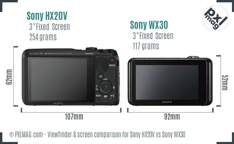 Sony HX20V vs Sony WX30 Screen and Viewfinder comparison