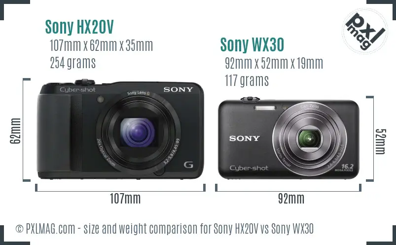 Sony HX20V vs Sony WX30 size comparison