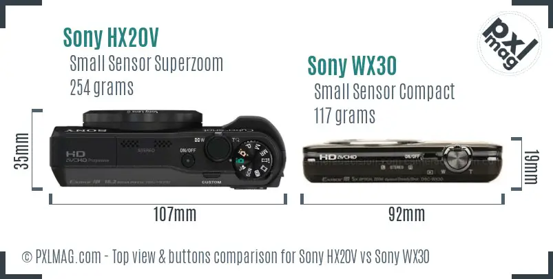 Sony HX20V vs Sony WX30 top view buttons comparison