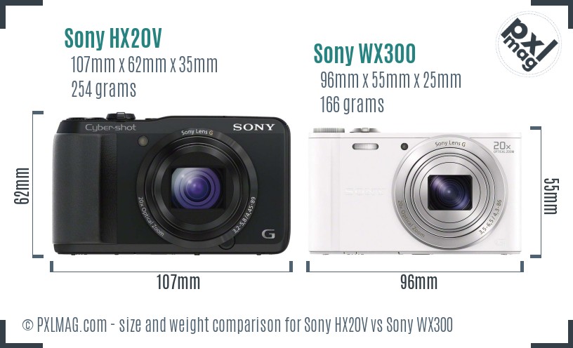 Sony HX20V vs Sony WX300 size comparison