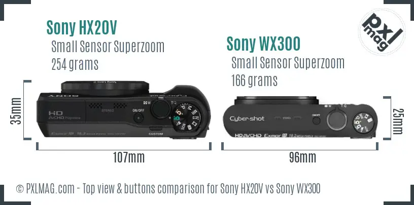 Sony HX20V vs Sony WX300 top view buttons comparison