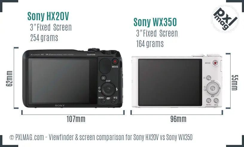 Sony HX20V vs Sony WX350 Screen and Viewfinder comparison