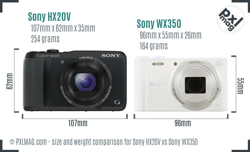Sony HX20V vs Sony WX350 size comparison