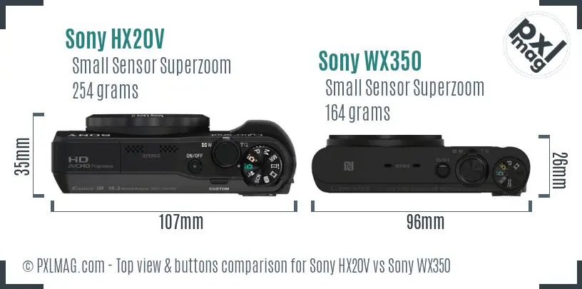 Sony HX20V vs Sony WX350 top view buttons comparison