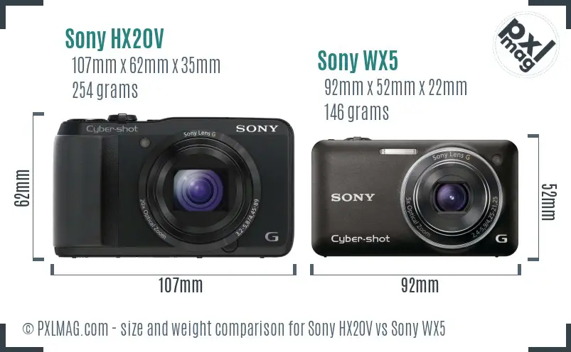 Sony HX20V vs Sony WX5 size comparison
