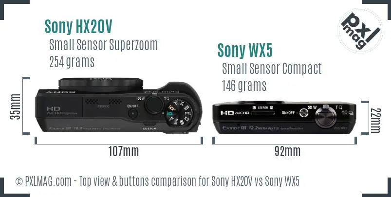 Sony HX20V vs Sony WX5 top view buttons comparison