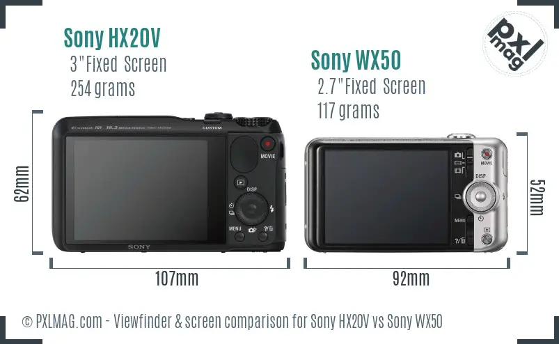 Sony HX20V vs Sony WX50 Screen and Viewfinder comparison