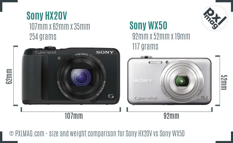 Sony HX20V vs Sony WX50 size comparison