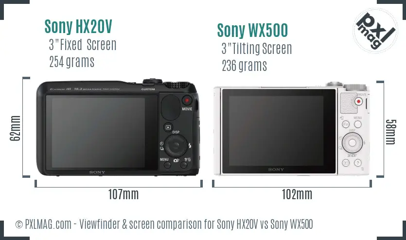 Sony HX20V vs Sony WX500 Screen and Viewfinder comparison