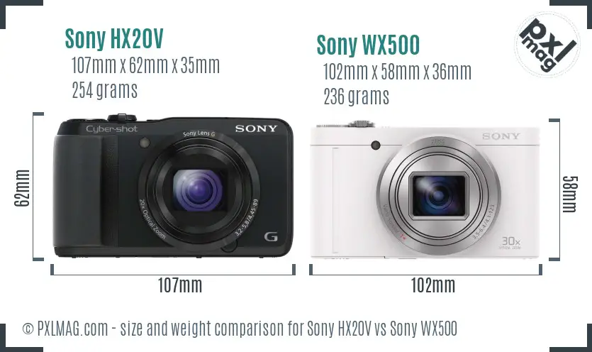 Sony HX20V vs Sony WX500 size comparison