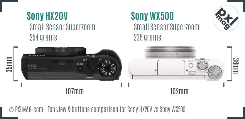 Sony HX20V vs Sony WX500 top view buttons comparison