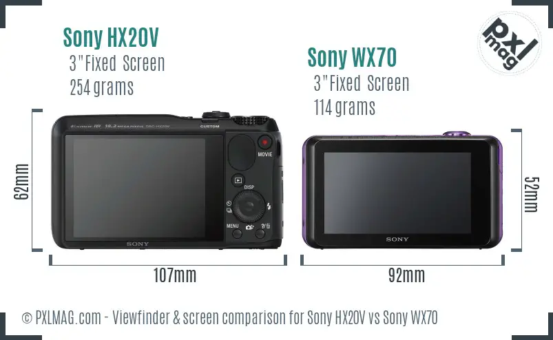 Sony HX20V vs Sony WX70 Screen and Viewfinder comparison
