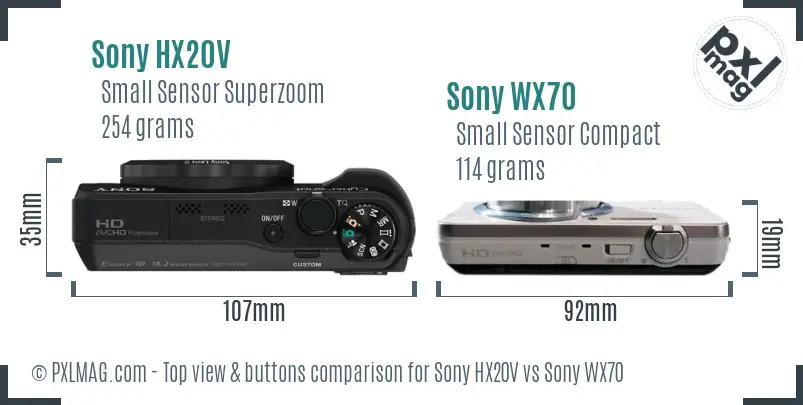 Sony HX20V vs Sony WX70 top view buttons comparison